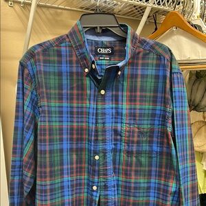 Chaps Men's Blue and Green Plaid Shirt